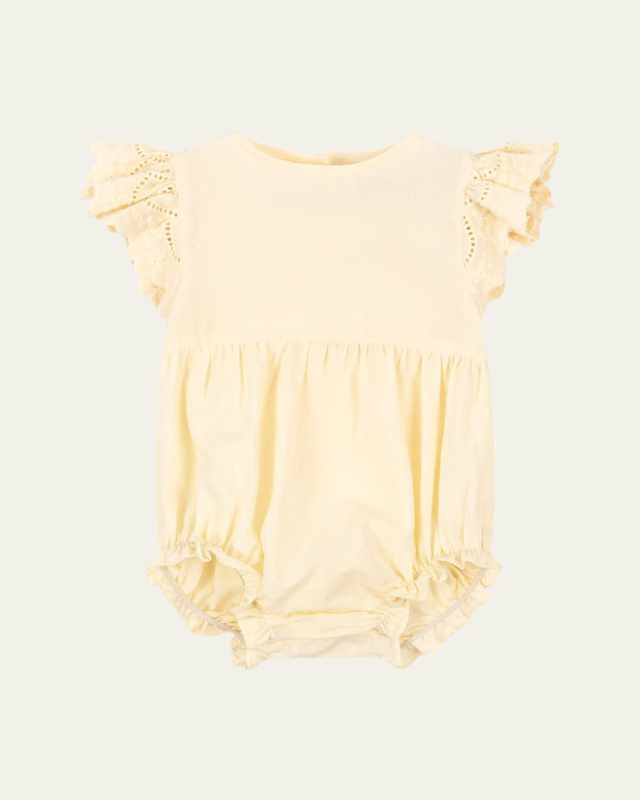 Girl's Posey Scallop-Trim Romper, Size 3M-18